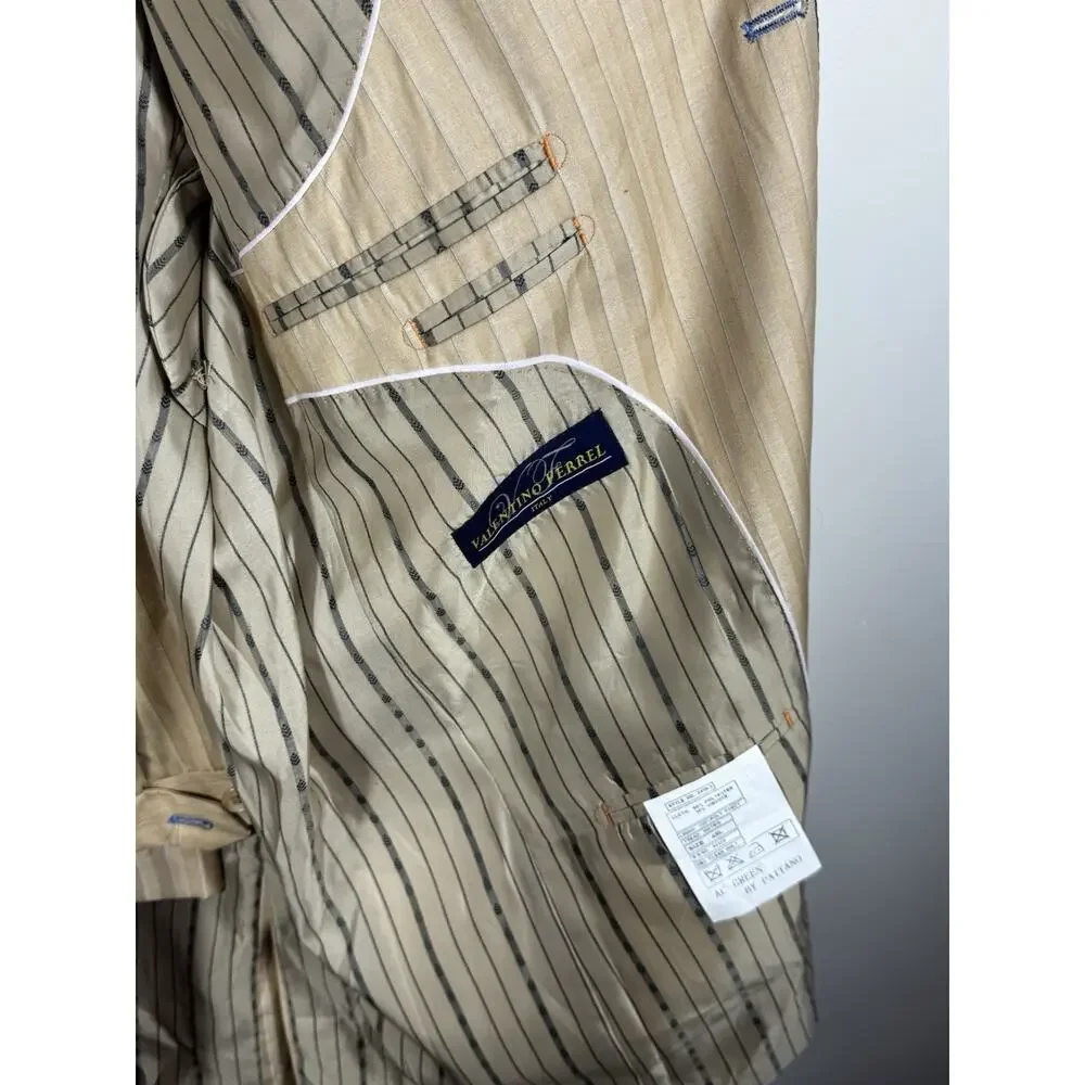 Valentino Ferrel Superior 150’s Beige Pinstripe Suit Jacket 48L / Pants 43L